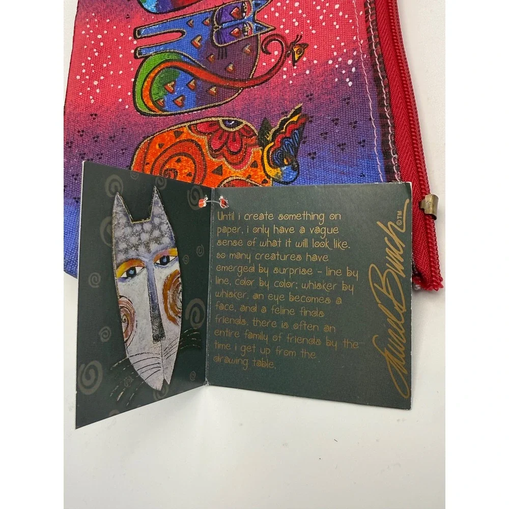 Laurel Burch Feline Friends Canvas Zipper Pouch 2015 Cat Art Cosmetic Bag‎  New